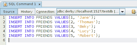 Inserting data into the FRIENDS table
