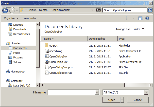 Openfile dialog box