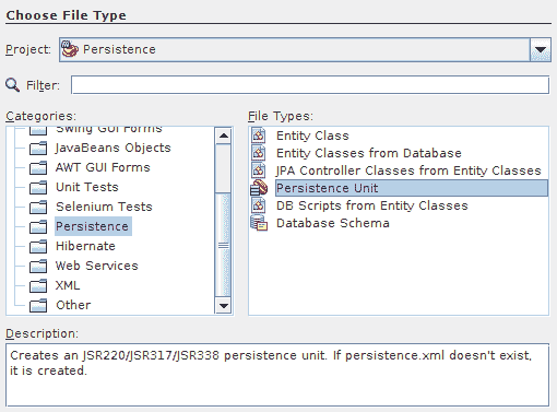 Creating persistence.xml file